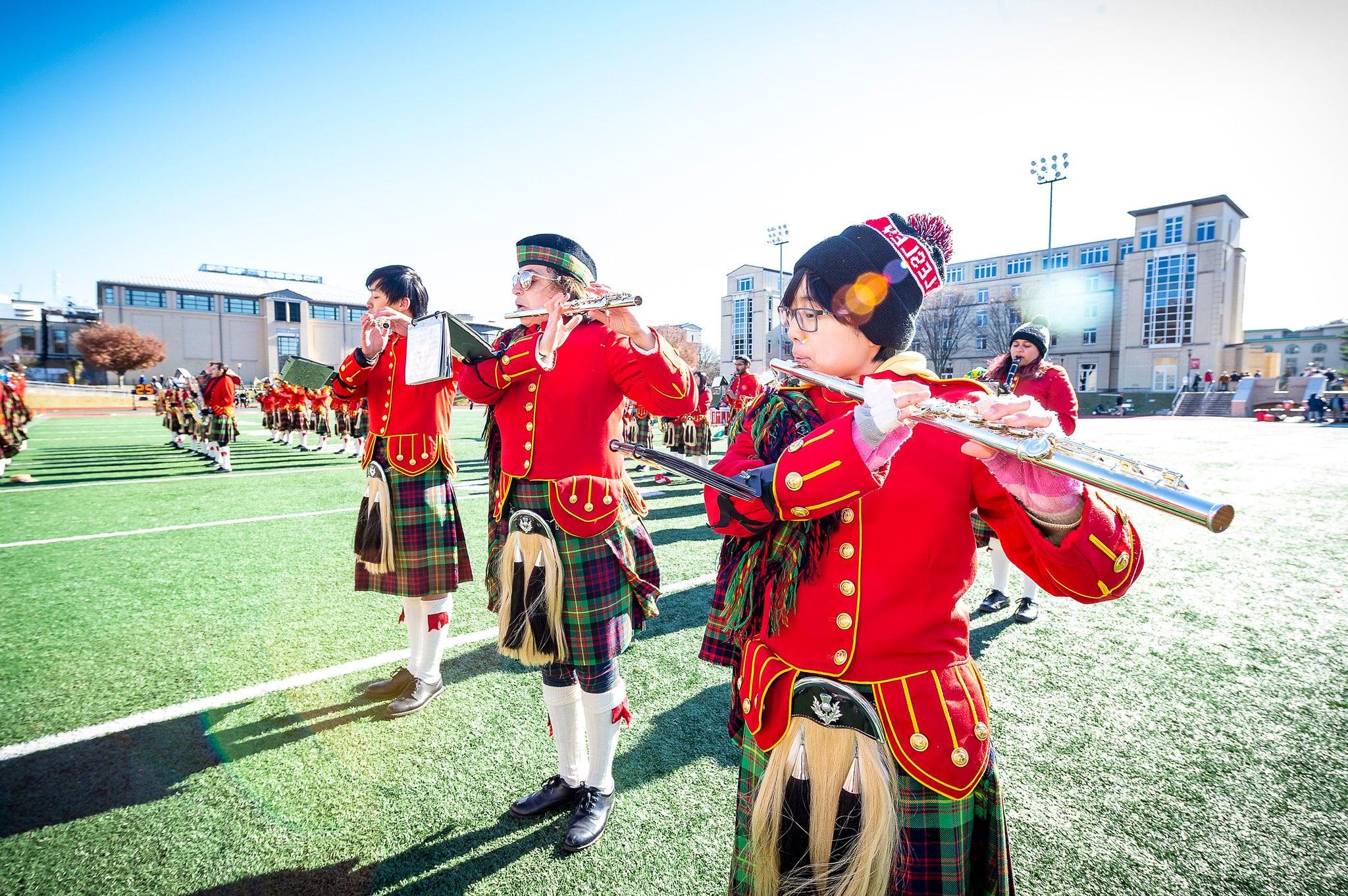 Kiltie band performing at commencement